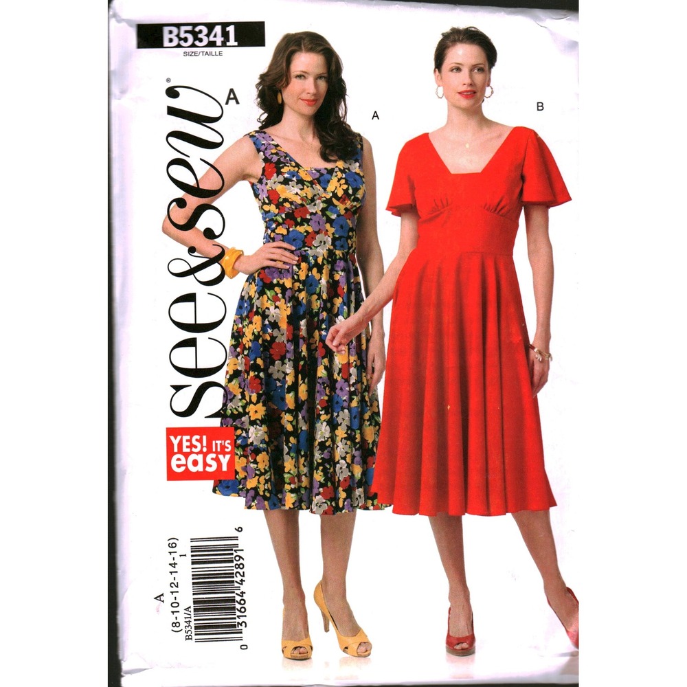 See & Sew B5341 Misses Dress Sewing Pattern Size 8-16 Sleeveless Flutter Sleeve